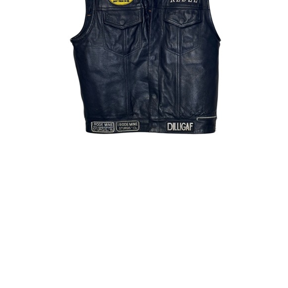 First Classics Mens Vest Vintage‎ Genuine Leather Motorcycle Logo Black Large - Picture 4 of 10